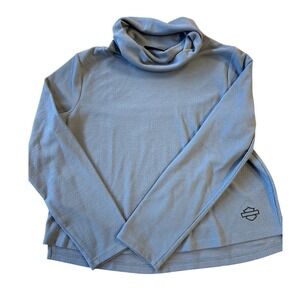 Harley Davidson Womens Blue Cowl Neck Long Sleeve Casual Pullover Top Size M